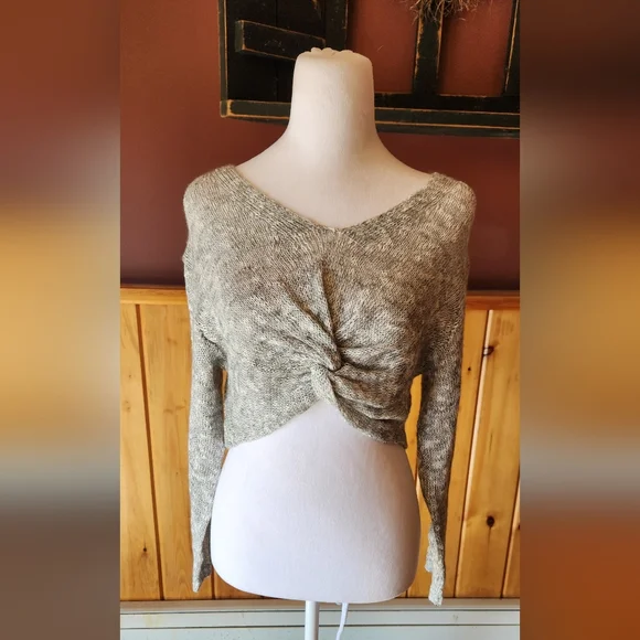 NWT BCBGeneration Twist Tie Cropped Sweater Heather Grey Size XXS - Picture 2 of 13